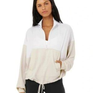 ALO Yoga City Girl Pullover Quarter Zip - Tan/White XS